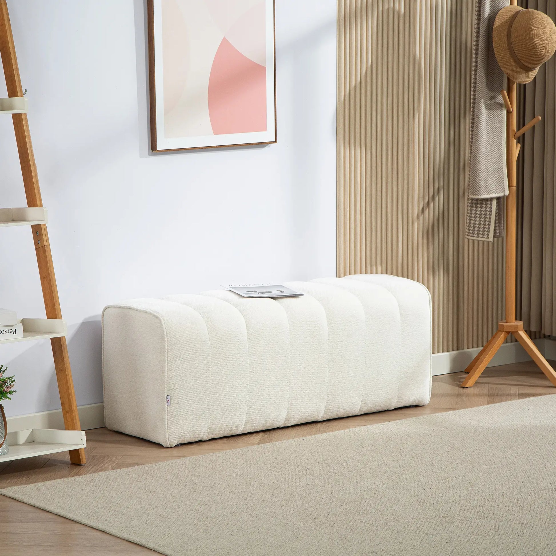 43" Upholstered Bed Bench, 485 lbs Capacity, Cream White Storage Ottomans & Benches at Gallery Canada