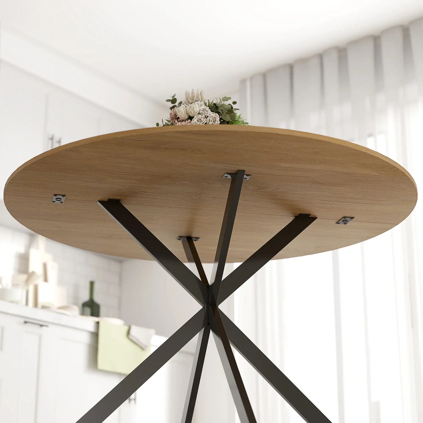 47" Round Kitchen Table For 4, Industrial Dining Table, And Black, Brown Dining Tables at Gallery Canada