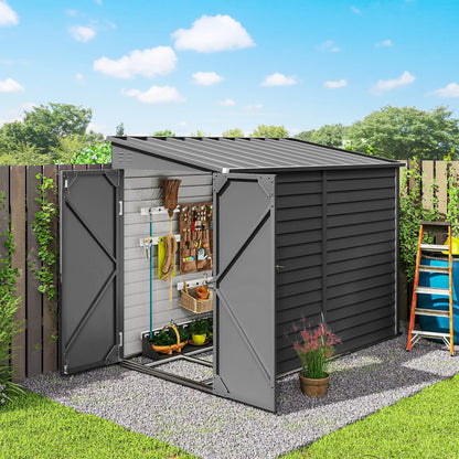 4.6' X 9' Steel Outdoor Storage Shed, Lean To Shed, Metal Tool House, Dark Grey
