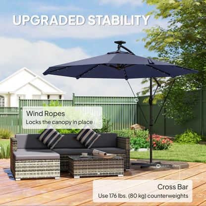 9.7ft Solar LED Cantilever Patio Umbrella, 32 LED Lights, Dark Blue Offset Cantilever Umbrellas at Gallery Canada