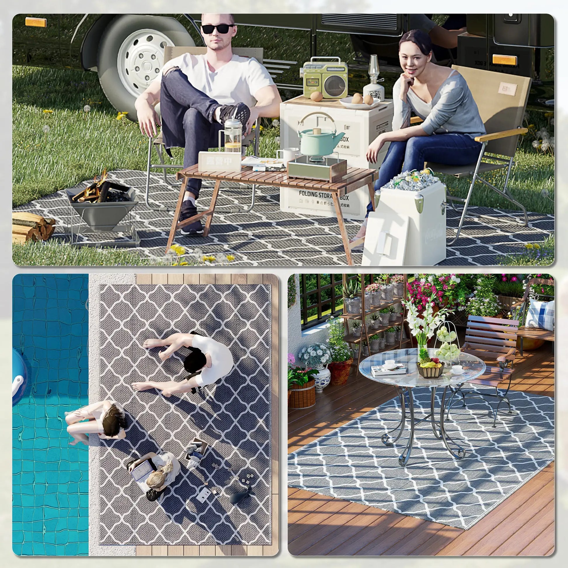 Waterproof Outdoor Rug, 6' x 9', Reversible Mat, Grey & White Outdoor Reversible Rugs at Gallery Canada