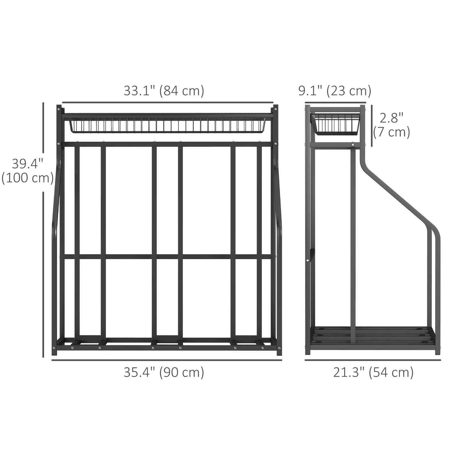 3 Bike Stand, Metal Floor Storage Rack with Basket, Hooks, Black Bike Parking Stands at Gallery Canada
