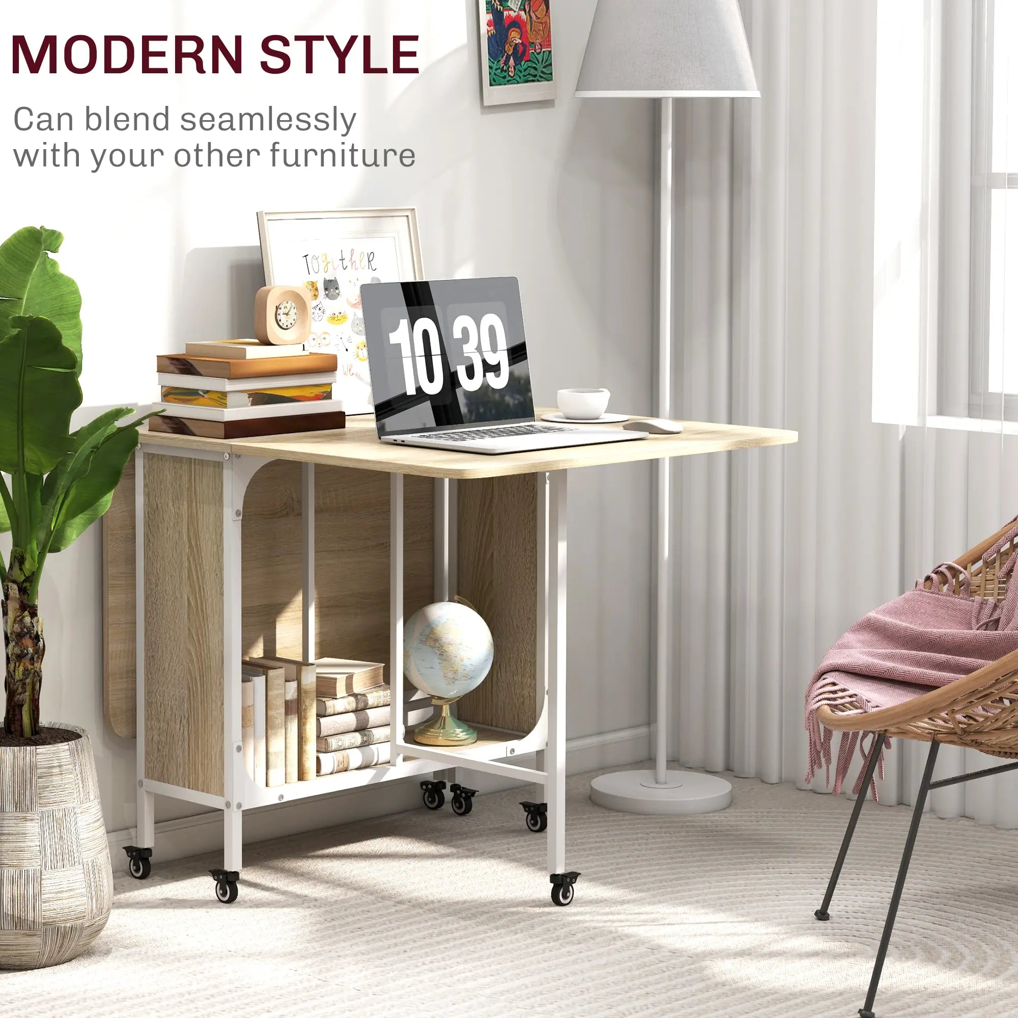 Folding Dining Table, Extendable Kitchen Table With Storage Shelf, Natural Wood Dining Tables at Gallery Canada