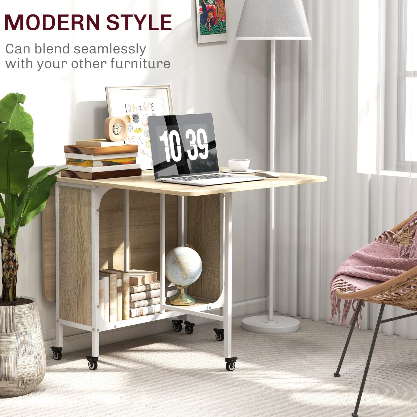 Folding Dining Table, Extendable Kitchen Table With Storage Shelf, Natural Wood Dining Tables at Gallery Canada