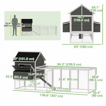 Wooden Chicken Coop With Run, Nesting Box, 137", Dark Grey Chicken Coops at Gallery Canada