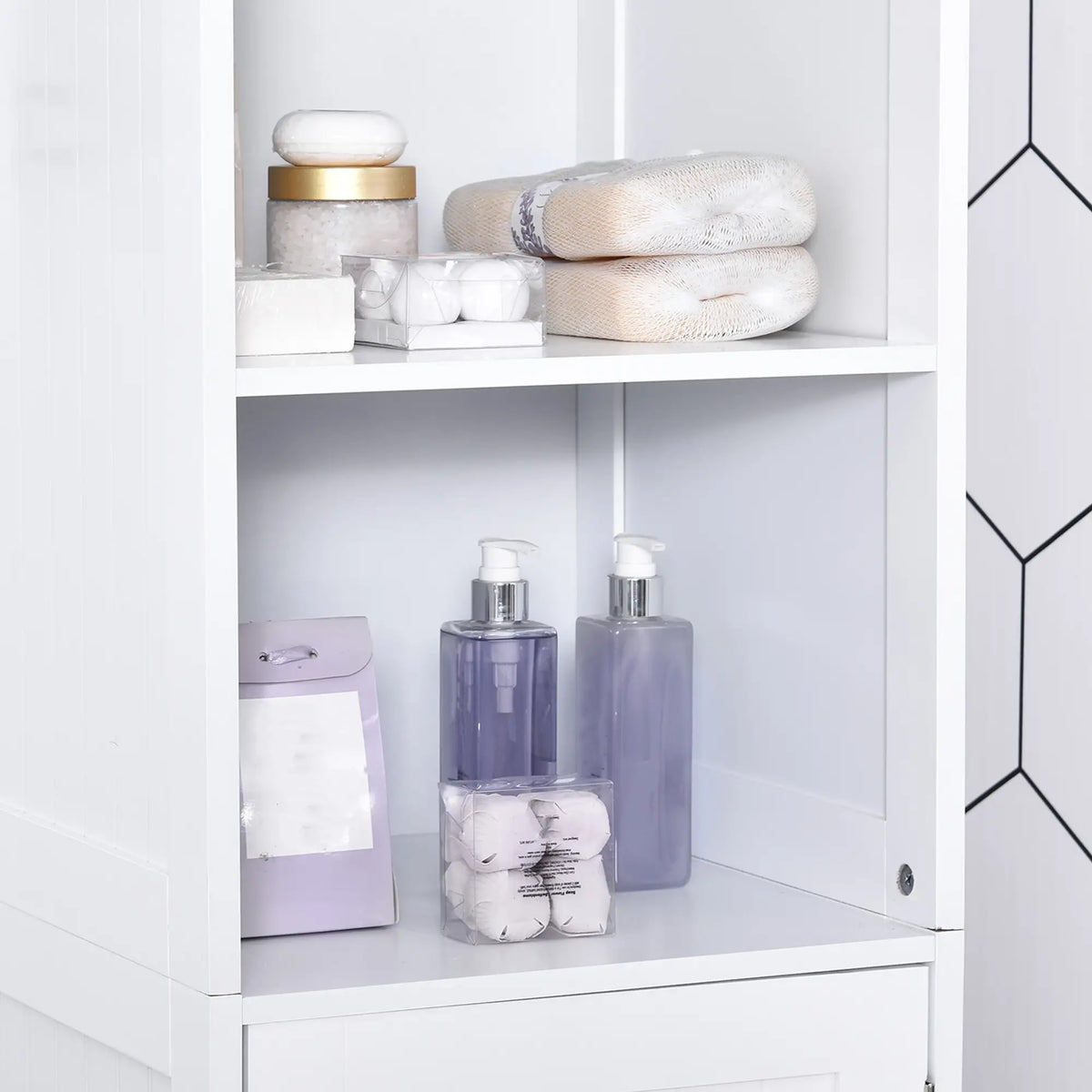 Tall Bathroom Storage Cabinet, Adjustable Shelf, 3 Open Shelves, White Bathroom Cabinets at Gallery Canada
