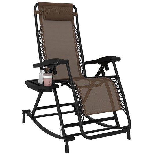 Adjustable Zero Gravity Reclining Lounge Chair, Foldable Sun Lounger, Brown Outdoor Rocking Chairs Brown at Gallery Canada