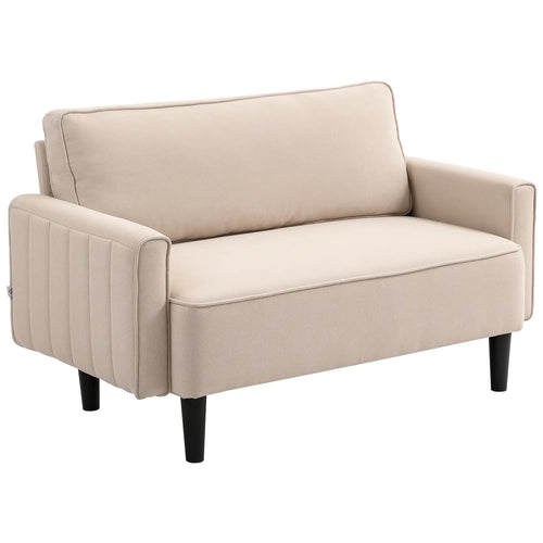 Linen Loveseat Sofa, 2 Seater with Thick Padded Seat, Beige