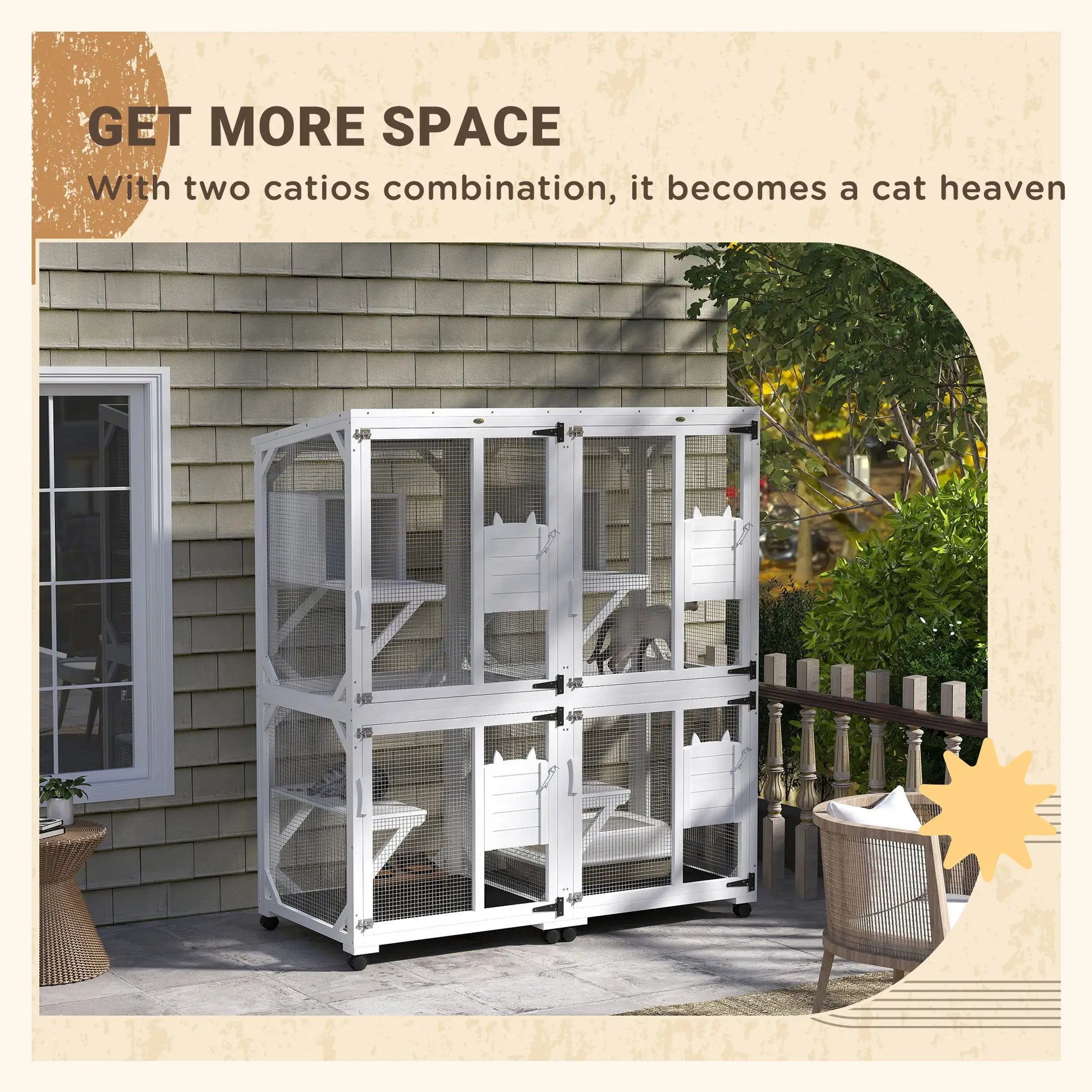 Outdoor Catio, Elevated Design, Wheels, Resting Box, Water-Resistant, White Outdoor Cat Enclosures at Gallery Canada