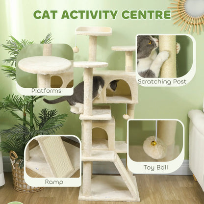 54" Cat Tree, Multi-Level Tower with Scratching Posts, Condos, Beige Cat Towers at Gallery Canada