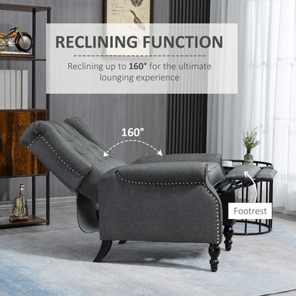 Wingback Reclining Chair with Footrest, Button Tufted, Dark Grey Single Sofas at Gallery Canada