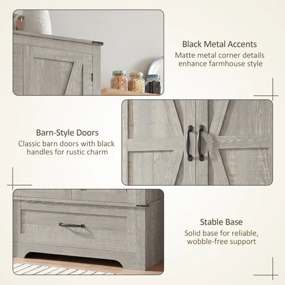 72" Farmhouse Pantry Cabinet, Adjustable Shelves, 2 Doors, Distressed, Light Grey Storage Cabinets at Gallery Canada