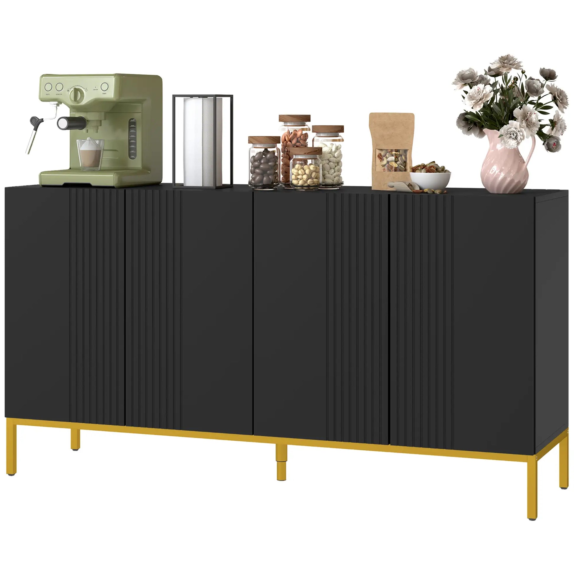 Sideboard Storage Cabinet, Adjustable Shelves, Soft Close Doors, Black Kitchen Pantry Cabinets Black, Gold at Gallery Canada