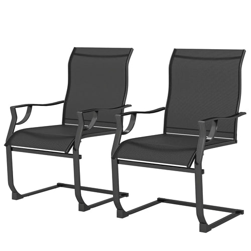 Patio Chairs Set of 2, Curved High Backrest, Armrest, Metal Frame