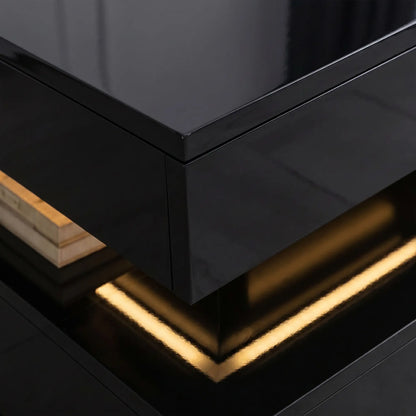 LED Coffee Table with Storage, 2-Tier Modern Center Table with Open Shelf and Remote for Living Room, High Gloss Black Coffee Tables at Gallery Canada