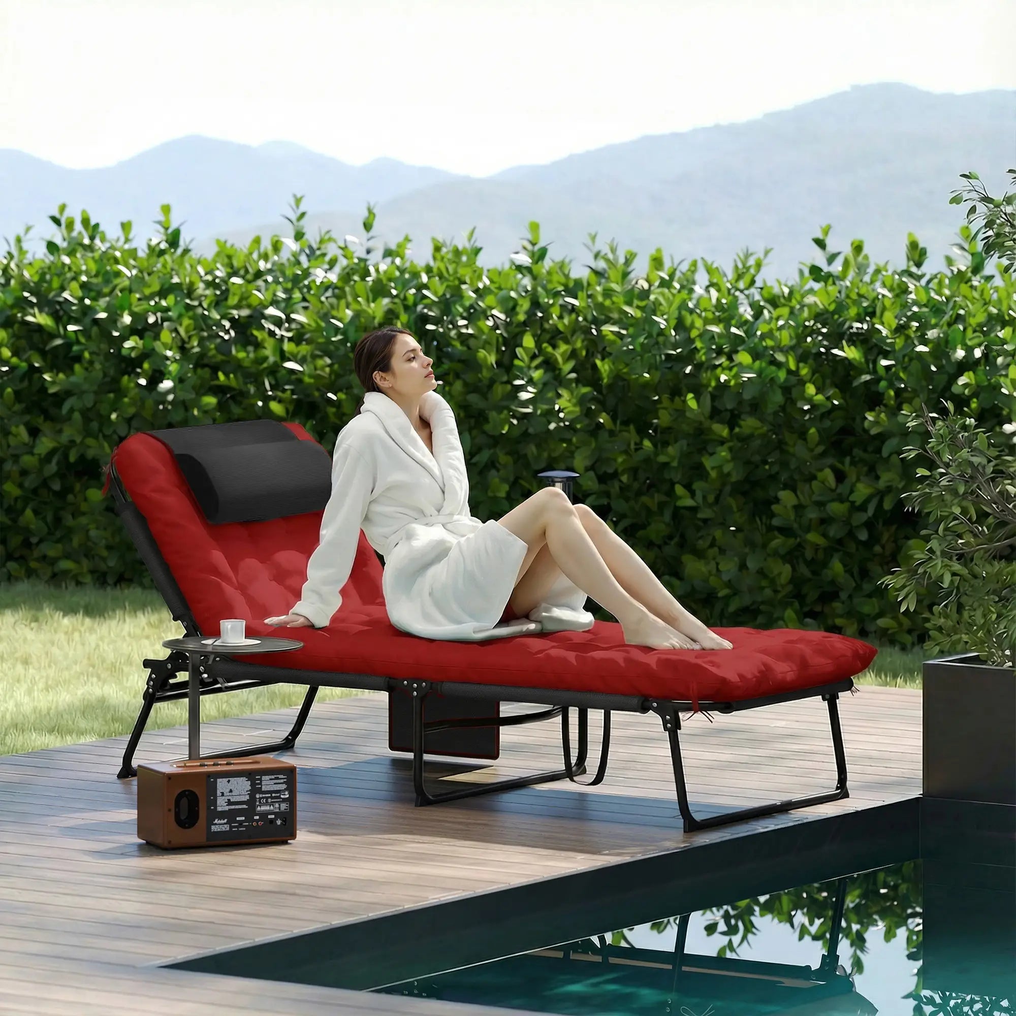 Folding Lounge Chair, 4-Level Reclining Back, Wine Red Lounger Chairs at Gallery Canada