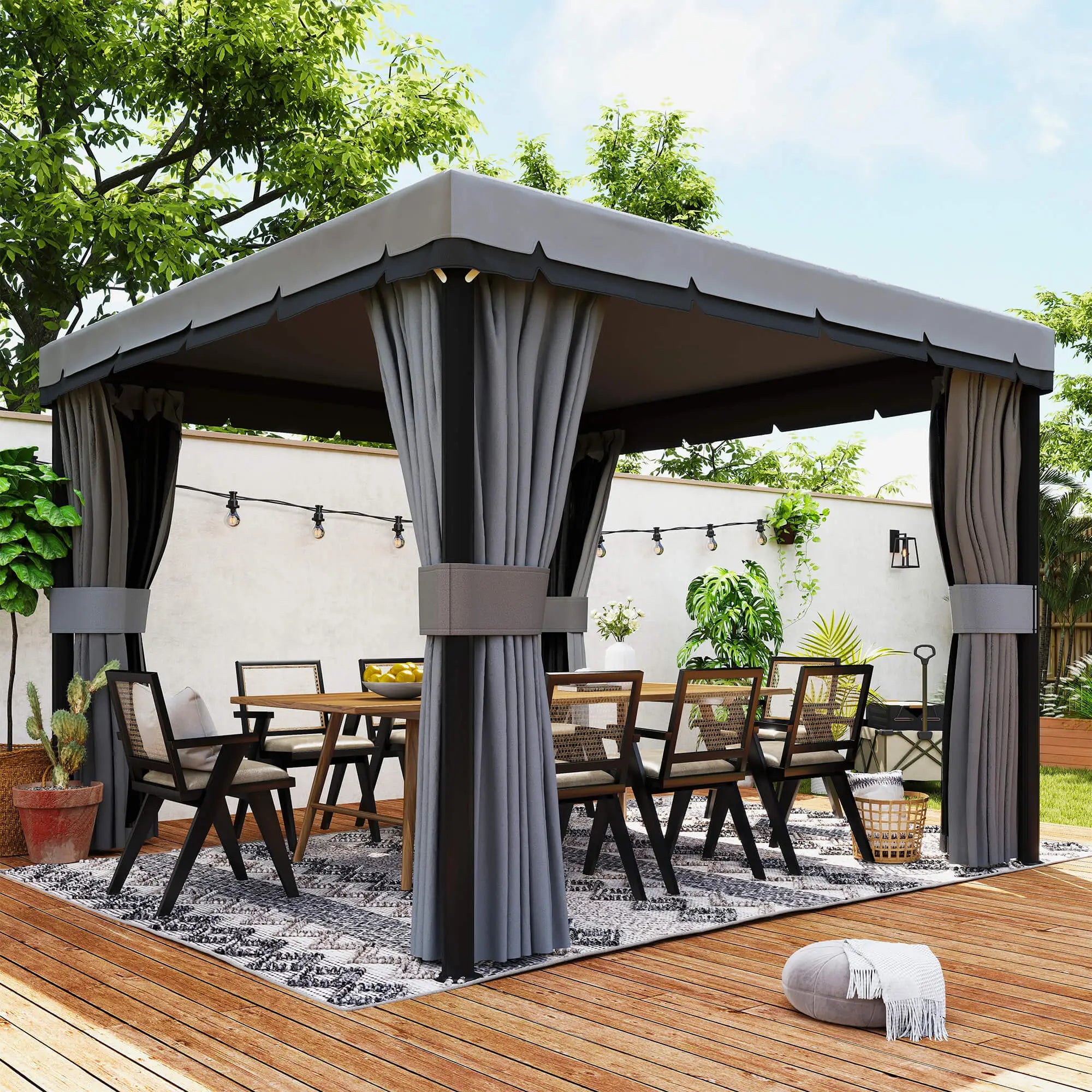 10' x 10' 2-Tier Gazebo, Zippered Mesh Sidewalls, Aluminum Frame, Light Grey Gazebos at Gallery Canada