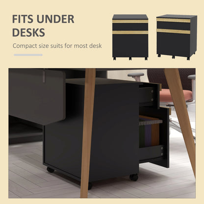 Mobile Filing Cabinet, 2 Drawers, 5 Wheels, Wood Grain, Black Office Cabinets & Cupboards at Gallery Canada
