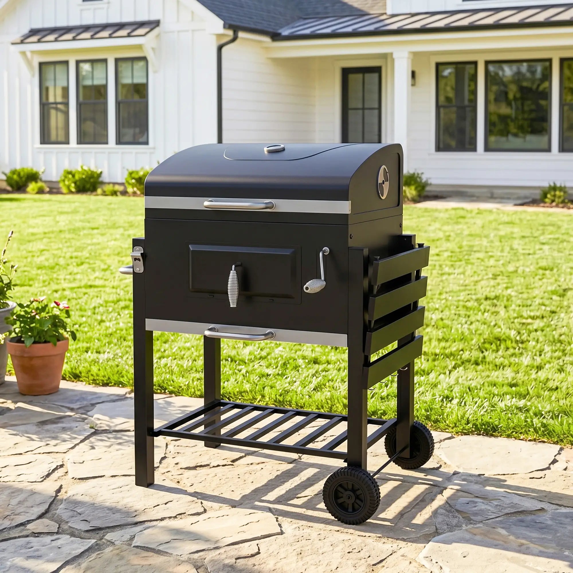 Portable Stainless Steel BBQ Trolley Grill With Wheels, Side Shelf Charcoal BBQ Grils at Gallery Canada