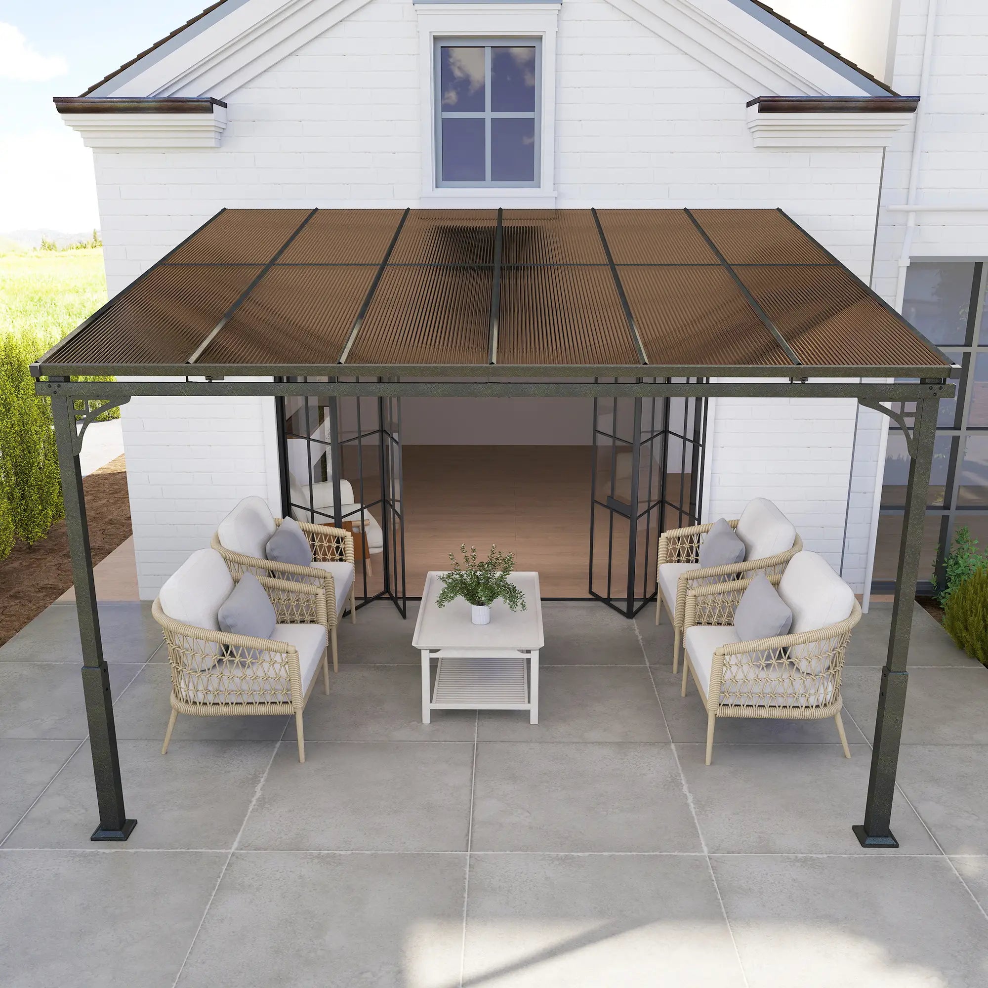11' x 10' Outdoor Pergola, Wall Mounted Hardtop Gazebo, Polycarbonate Roof Pergolas at Gallery Canada