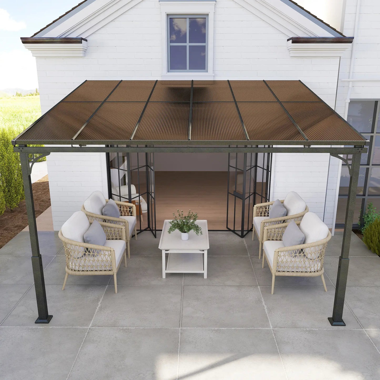 11' x 10' Outdoor Pergola, Wall Mounted Hardtop Gazebo, Polycarbonate Roof Pergolas at Gallery Canada