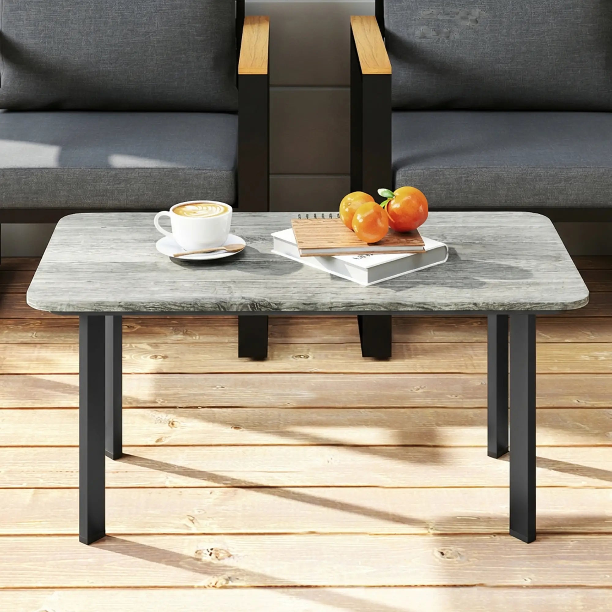 Outdoor Coffee Table, Slatted Wood Plastic Composite Top, Steel Frame, Grey Patio Side Tables at Gallery Canada