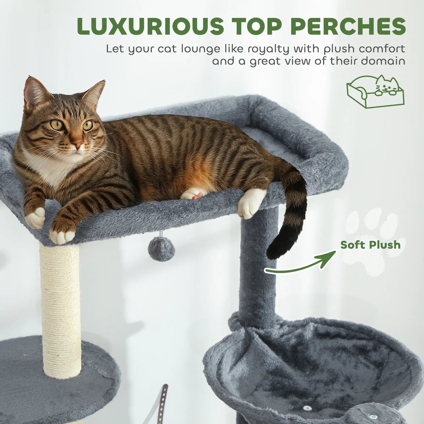 79" Extra Tall Cat Tree, Scratching Posts, Perches, Caves, Hammock, Dark Grey Cat Trees at Gallery Canada