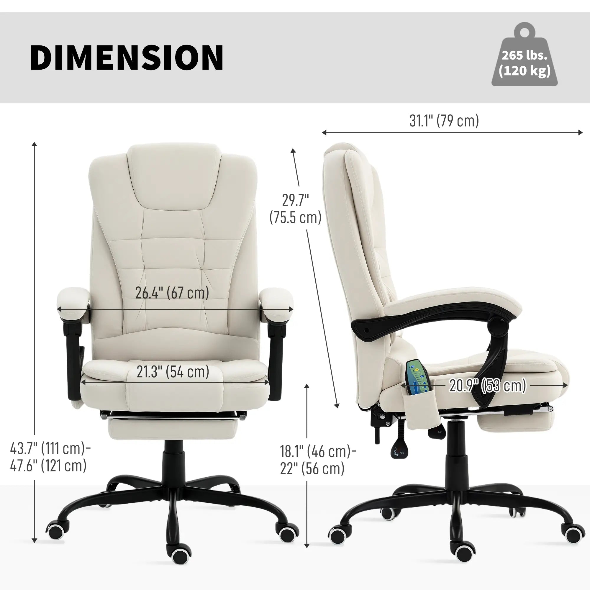7-Point Vibrating Massage Chair, Reclining Office Chair with Footrest, Beige Massage Chairs at Gallery Canada
