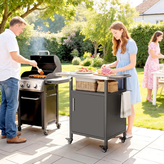 Outdoor Grill Cart With Steel Top, Pizza Oven Stand With Cabinet, Brown Outdoor Grill Carts Brown at Gallery Canada