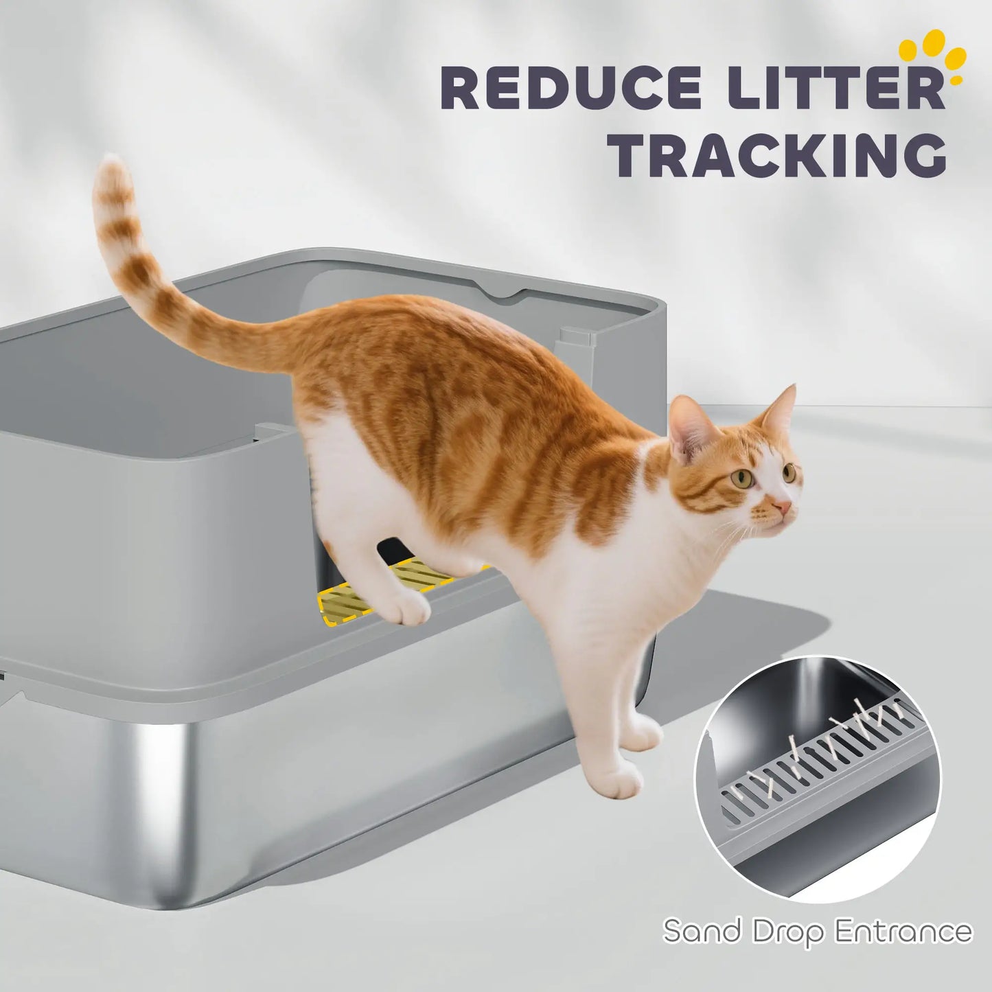 Stainless Steel Cat Litter Box, XL High Sided, 24" x 16" x 12", Grey Cat Litter Box Enclosures at Gallery Canada