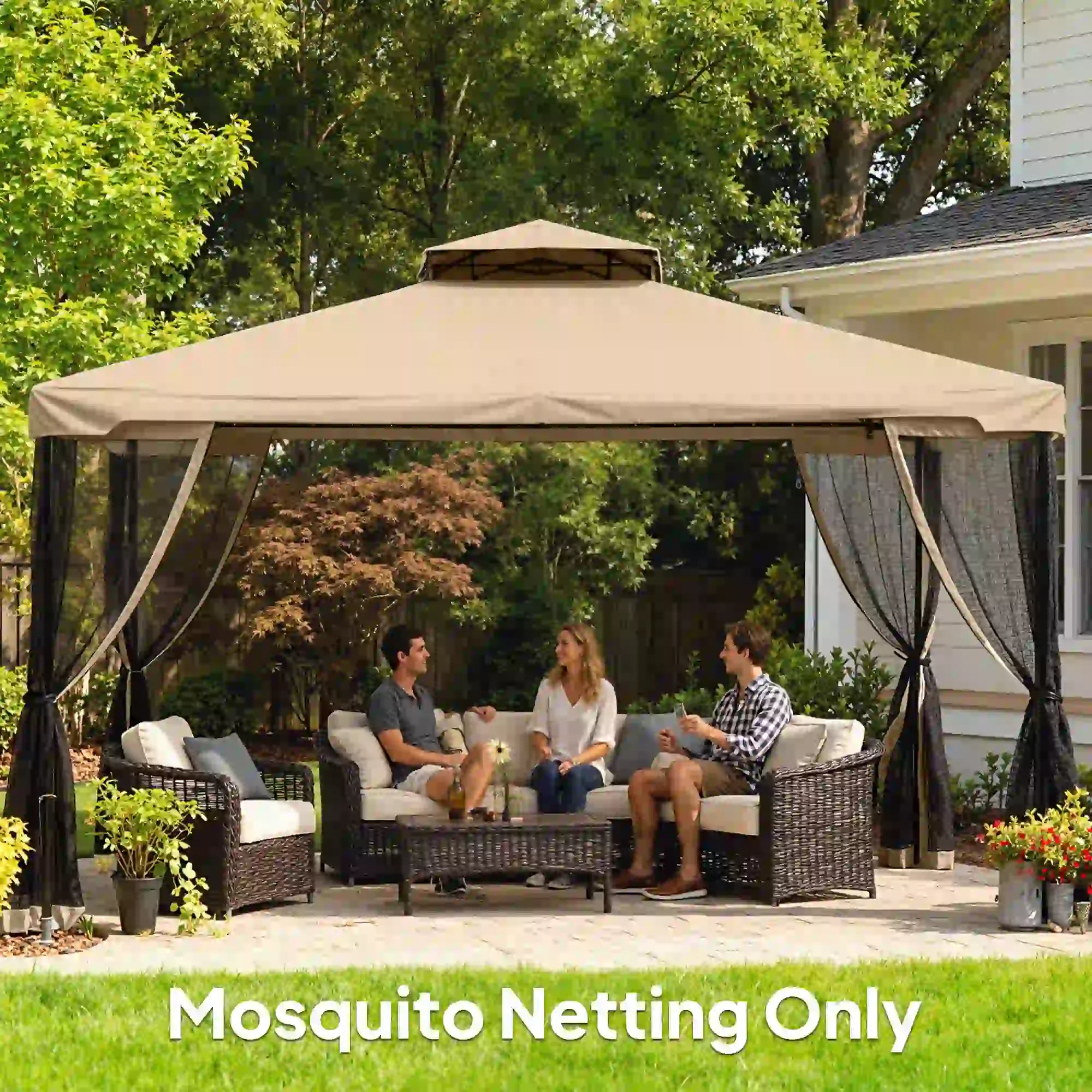 Mosquito Netting For Gazebo, 12' x 12', Beige, Black Gazebo Sidewalls at Gallery Canada