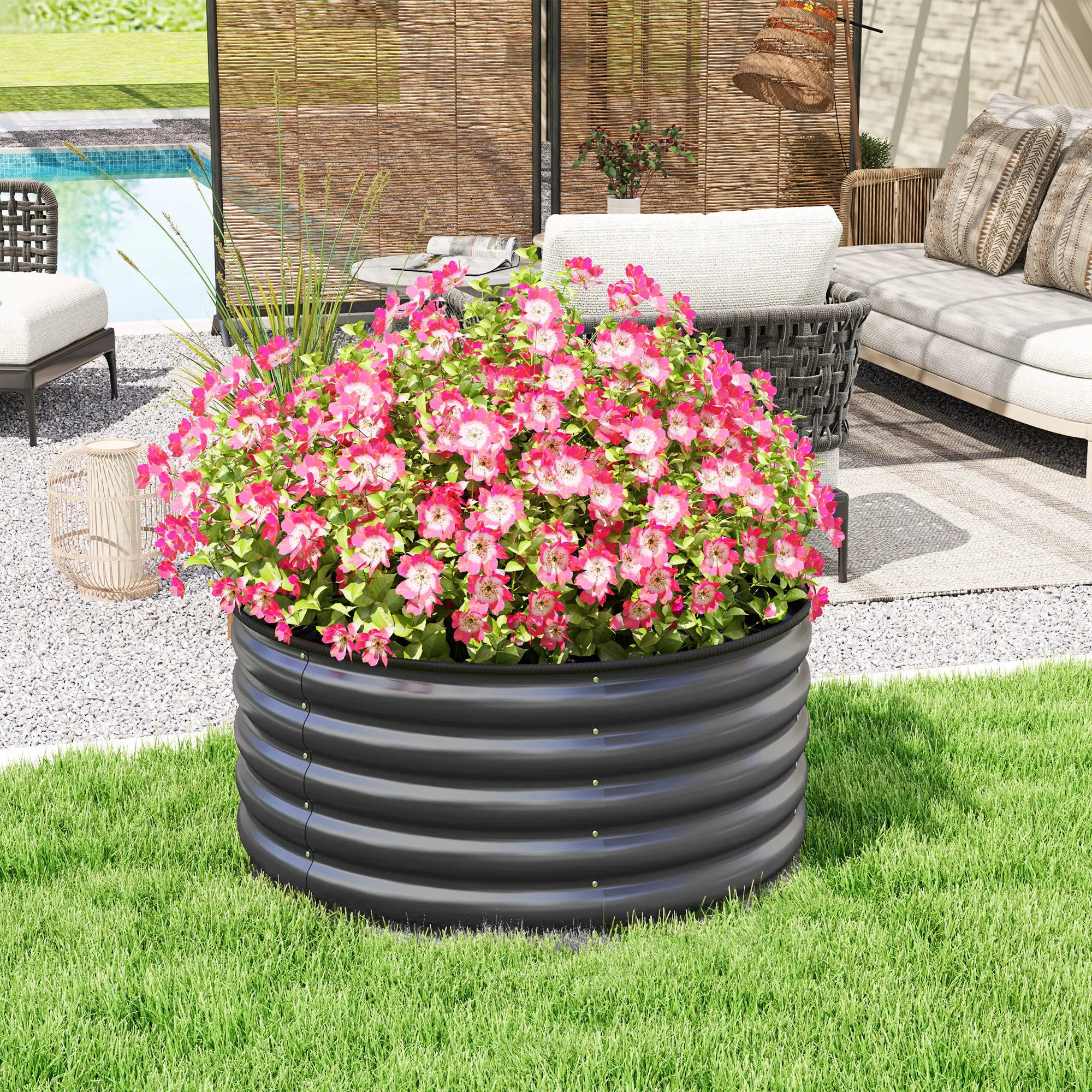 Galvanized Raised Flower Bed, 3x3x1.5 ft, Dark Grey Raised Garden Beds at Gallery Canada