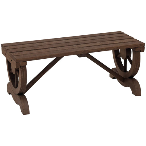 Rustic Wood Wheel Outdoor Garden Bench, 2-Person, Brown