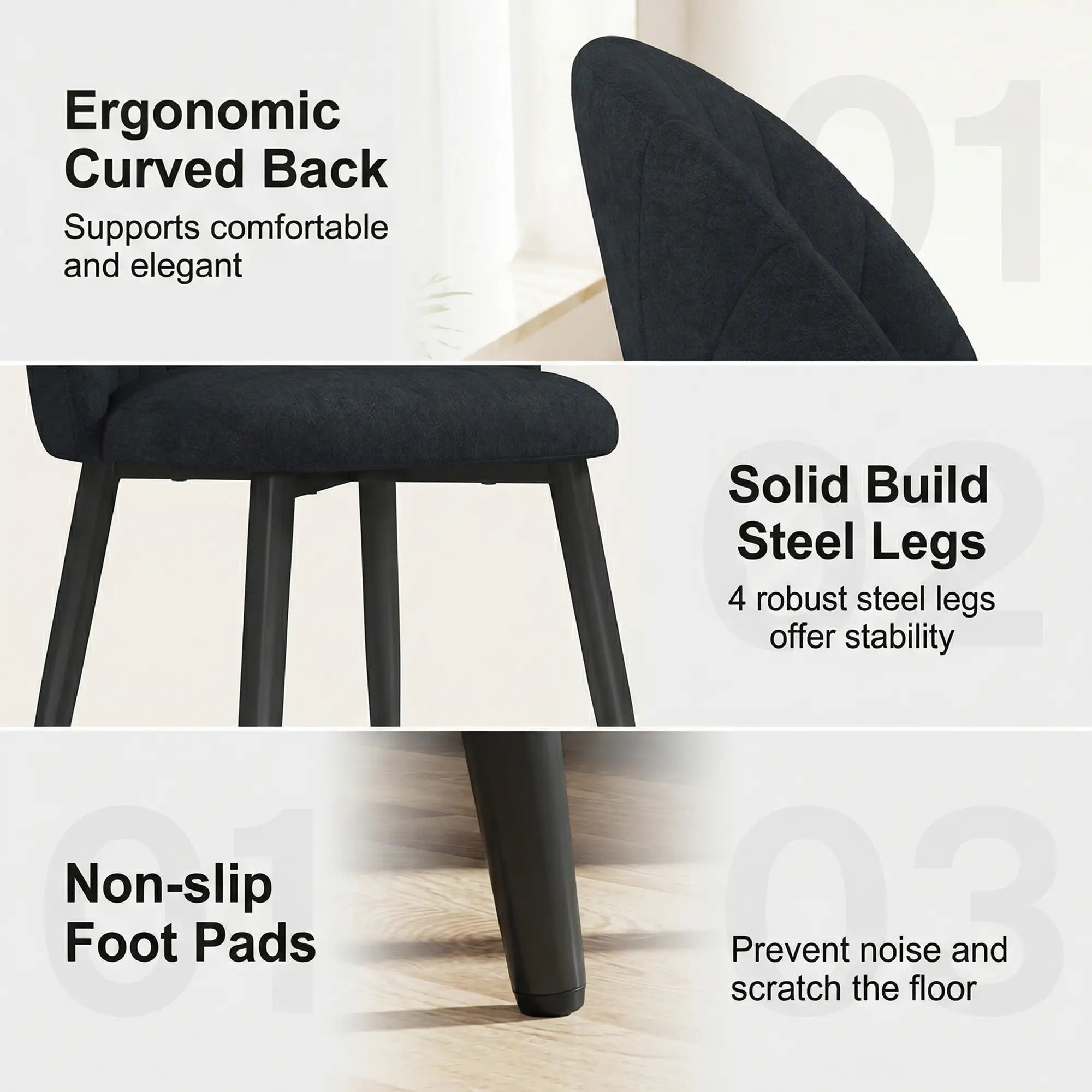 Modern Dining Chairs Set of 4, Upholstered, Metal Legs, Black Dining Chairs at Gallery Canada