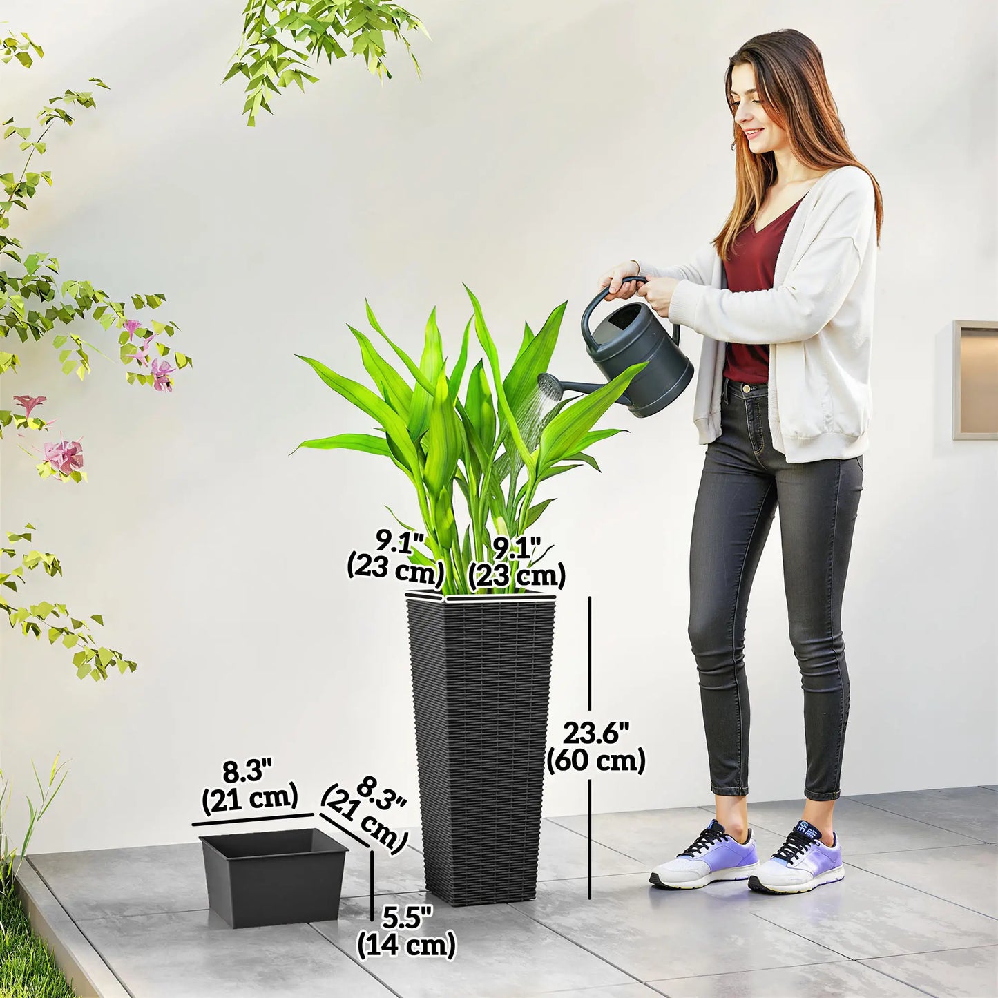 23.6 Inch Tall Planters, Set of 2 Plastic Flower Pots, Black Garden Accessories at Gallery Canada