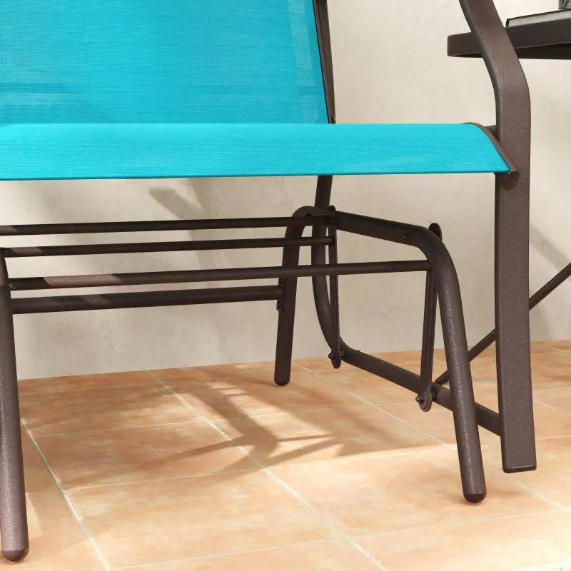 3 Piece Patio Glider Set, Breathable Mesh Seat, Glass Top Table, Blue Outdoor Gliders at Gallery Canada