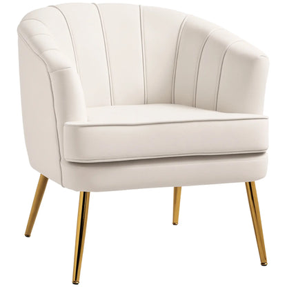 Modern Fabric Armchair, Gold Metal Legs, 32in, Cream White Accent Chairs at Gallery Canada