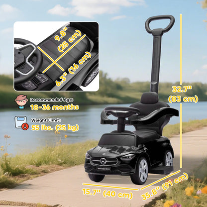 2-in-1 Sliding Walking Car for Toddlers, Black