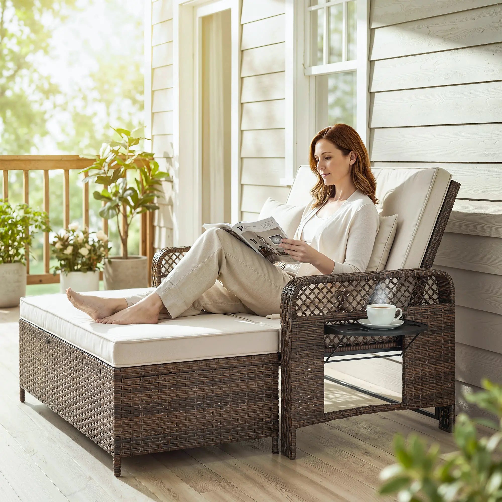 Patio Lounge Chair Set, 2 Pieces With Cushions, Adjustable Backrest Wicker Chaise Loungers at Gallery Canada