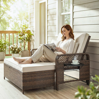 Patio Lounge Chair Set, 2 Pieces With Cushions, Adjustable Backrest Wicker Chaise Loungers at Gallery Canada