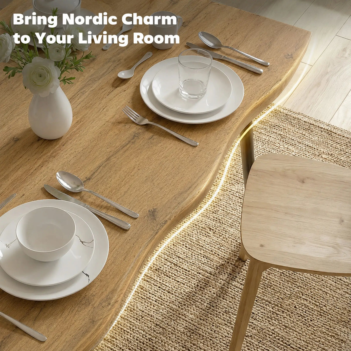 Modern Nordic Dining Table Seats 4, Oak Grain Black 43.3" x 27.6" x 29.5", Black