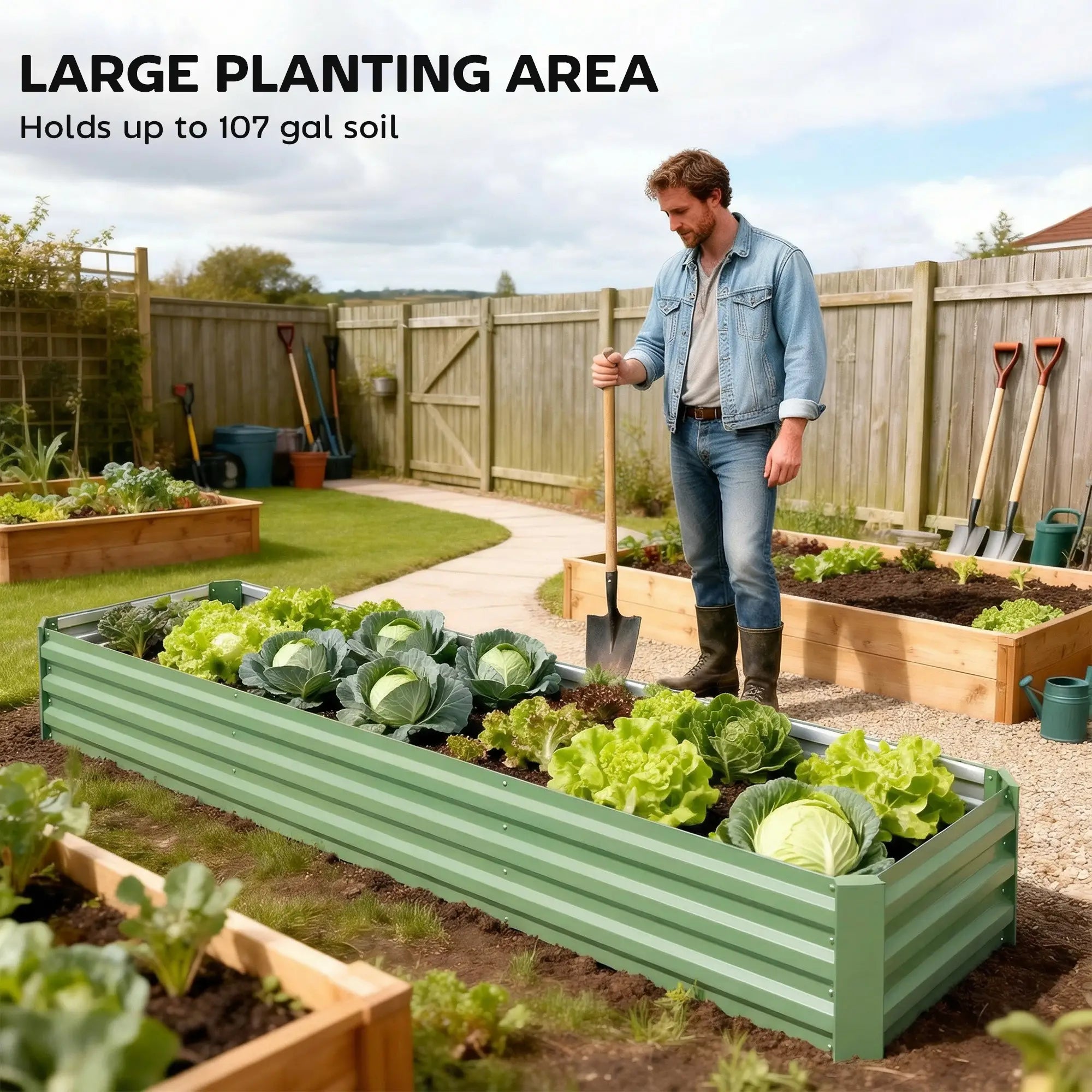 8'x2'x1' Galvanized Raised Bed, Elevated Planter Box, Light Green Galvanized Planter Boxes at Gallery Canada