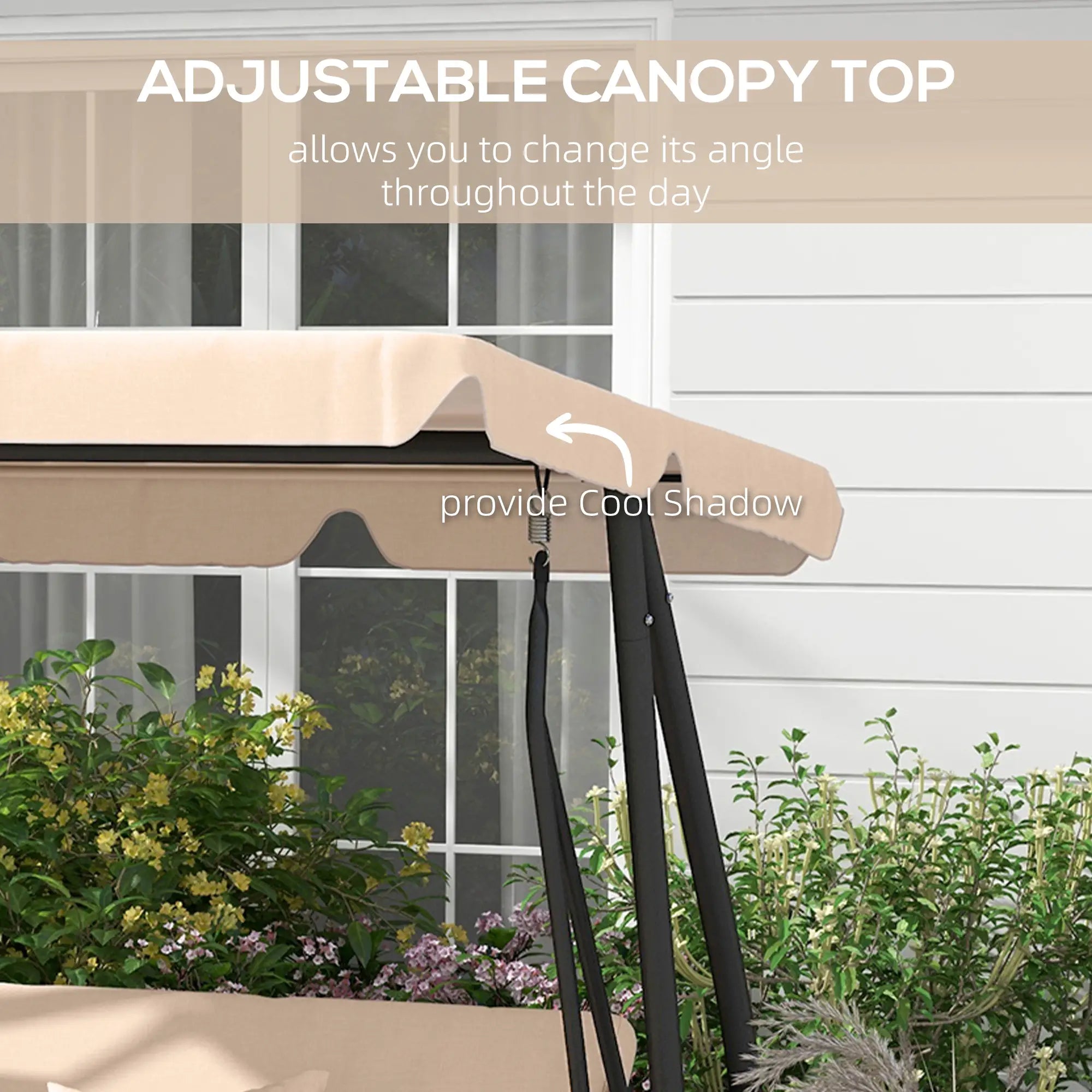 3-Seat Outdoor Swing Chair, Adjustable Canopy, Removable Cushions, Light Brown Porch Swings with Canopy at Gallery Canada