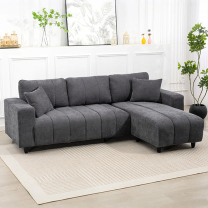 Canapé d'angle 3 places avec méridienne, coussin à ressorts, gris