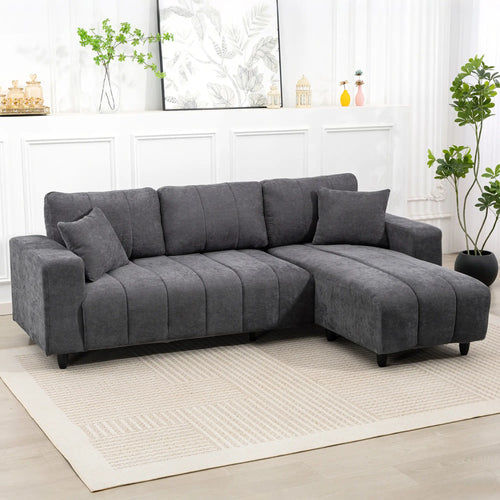 L-Shaped 3-Seater Sectional Sofa With Chaise, Spring Cushion, Grey