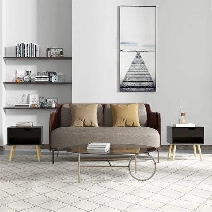 Set of 2 Nightstands with Storage Drawer and Shelf, Modern Bedside Table for Bedroom, Black Bedside Tables at Gallery Canada