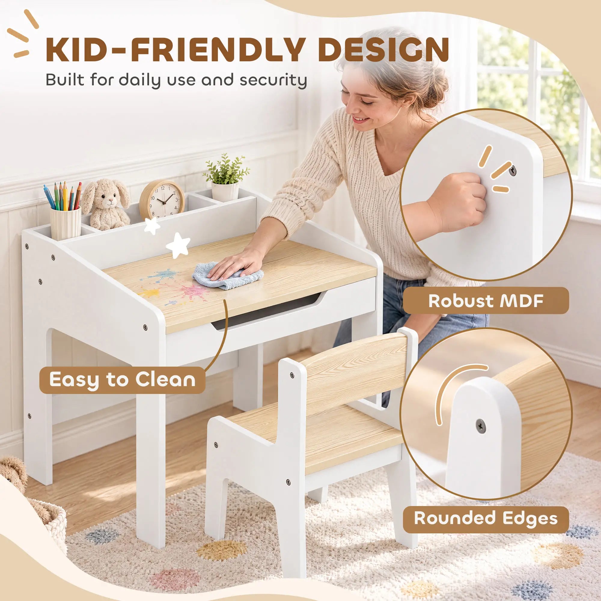 Kids Table and Chair Set, Study Desk with Shelf, White, White Kids Table Sets at Gallery Canada