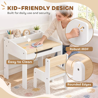 Kids Table and Chair Set, Study Desk with Shelf, White, White Kids Table Sets at Gallery Canada