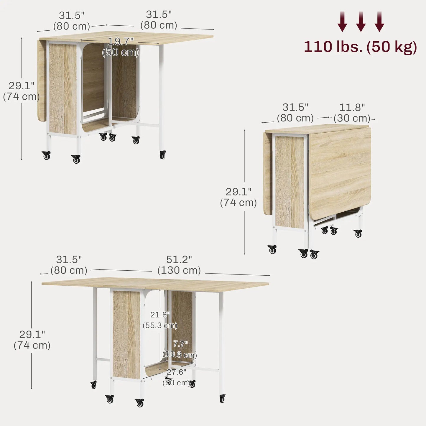Folding Dining Table, Extendable Kitchen Table With Storage Shelf, Natural Wood Dining Tables at Gallery Canada