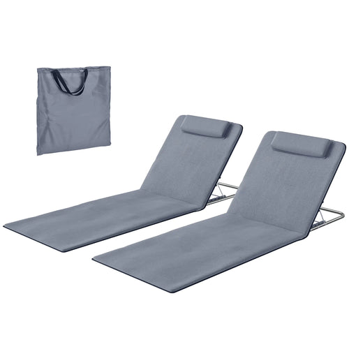 2 Pieces Beach Lounge Chair, Outdoor Folding Chaise, Grey